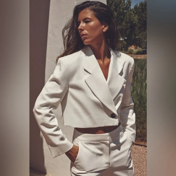 Zara blazer cropped double breasted oyster white - Picture 4 of 10